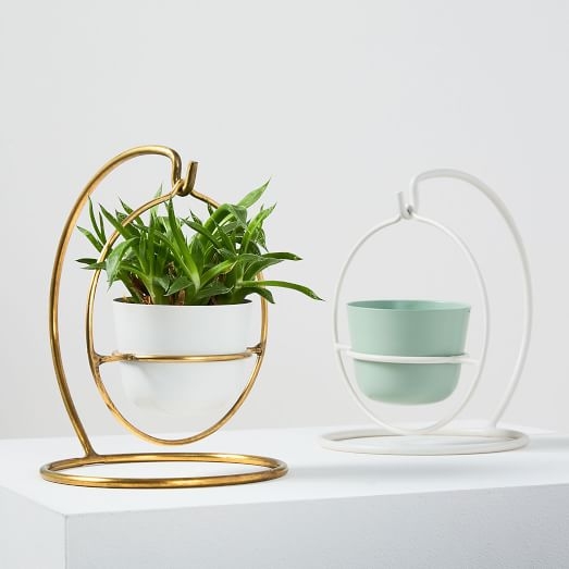 Portico Standing Planters, Orb, Brass/White - Image 3