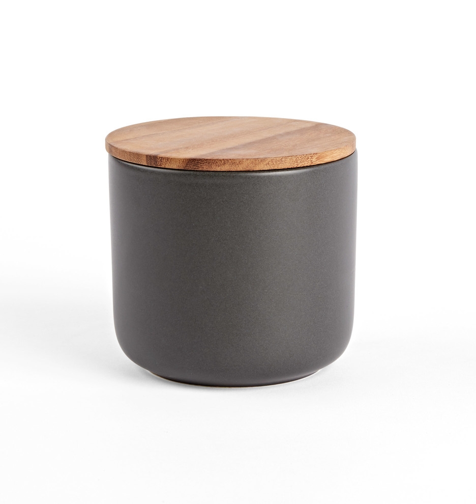 Black Canister with Wood Lid - Image 0