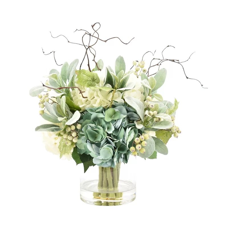 Hydrangeas Floral Arrangement in Glass Vase - Image 0