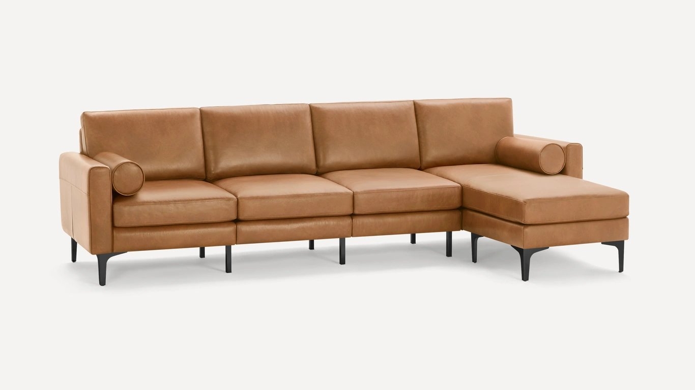 The Block Nomad Leather King Sectional Sofa in Camel - with Bolster Pillows - Image 0