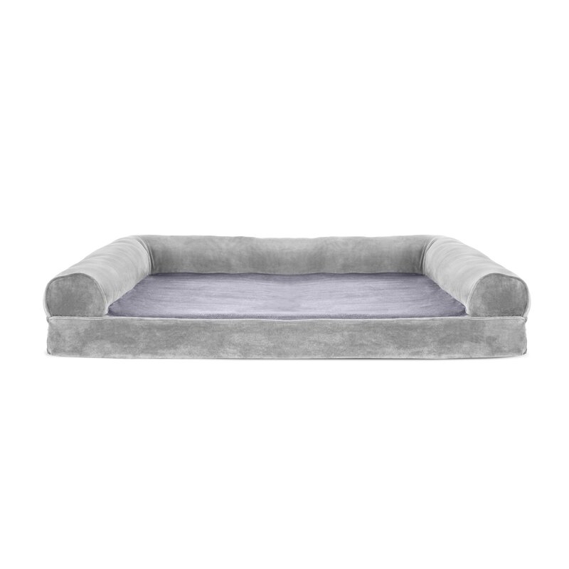 Asberry Faux Fur and Velvet Memory Top Dog Sofa, Jumbo, Smoke Gray - Image 0