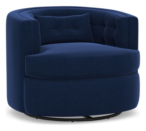 Reed Upholstered Swivel Armchair, Down Blend Wrapped Cushions, Performance Everydayvelvet(TM) Navy - Image 0