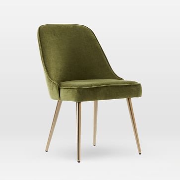 Mid-Century Upholstered Chair, Oil Rubbed Bronze, Distressed Velvet, Olive - Image 0