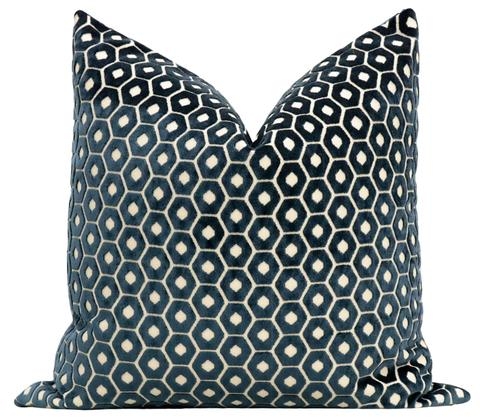 Paloma Cut Velvet Pillow Cover, Navy Blue, 20" x 20" - Image 0