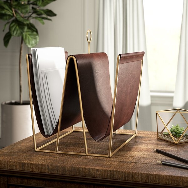 Holtman Metal and Faux Leather Magazine File Holder - Image 1