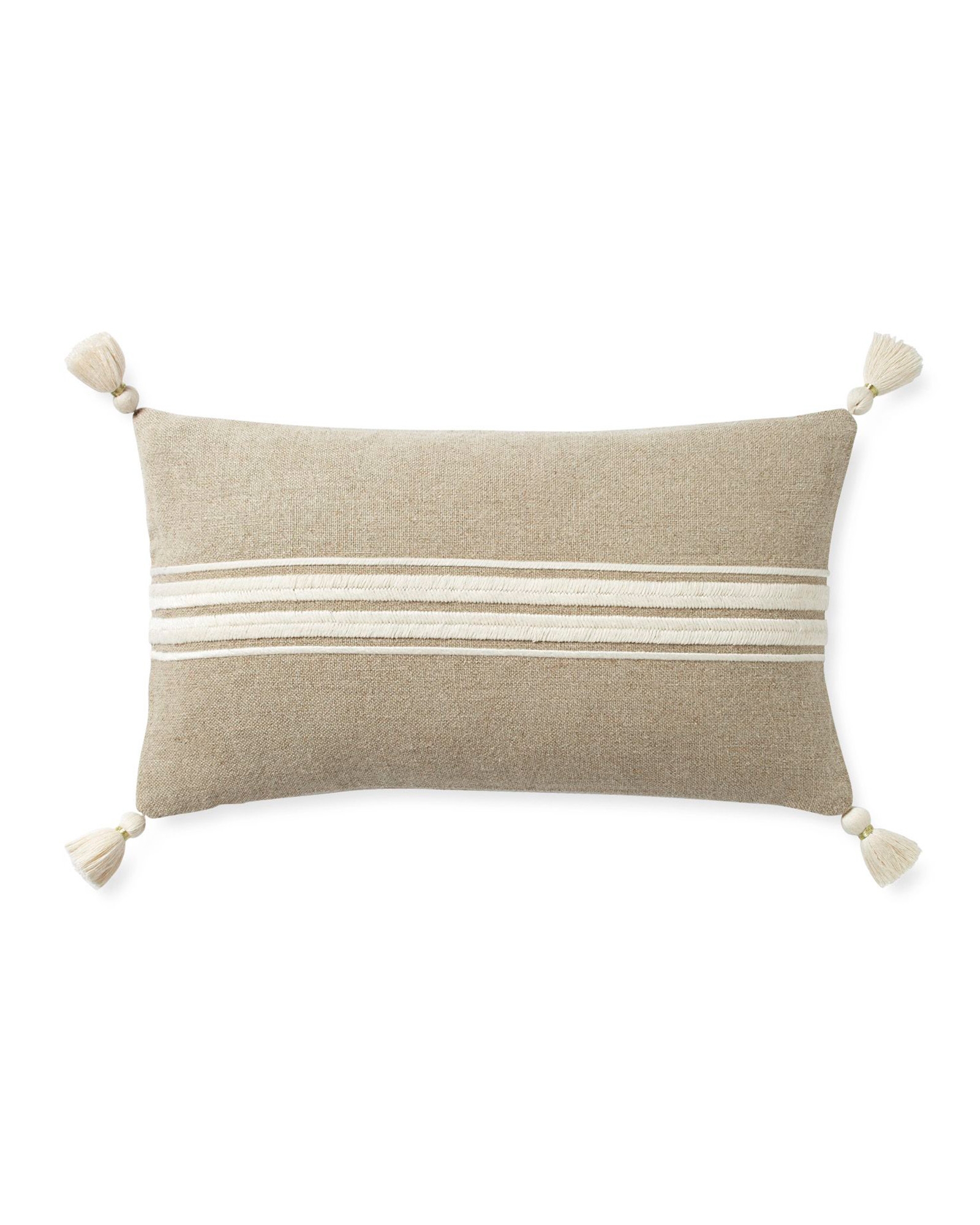Addie Stripe Tassel 12" x 21" Pillow Cover - Flax/Ivory - Insert Sold Separately - Image 0