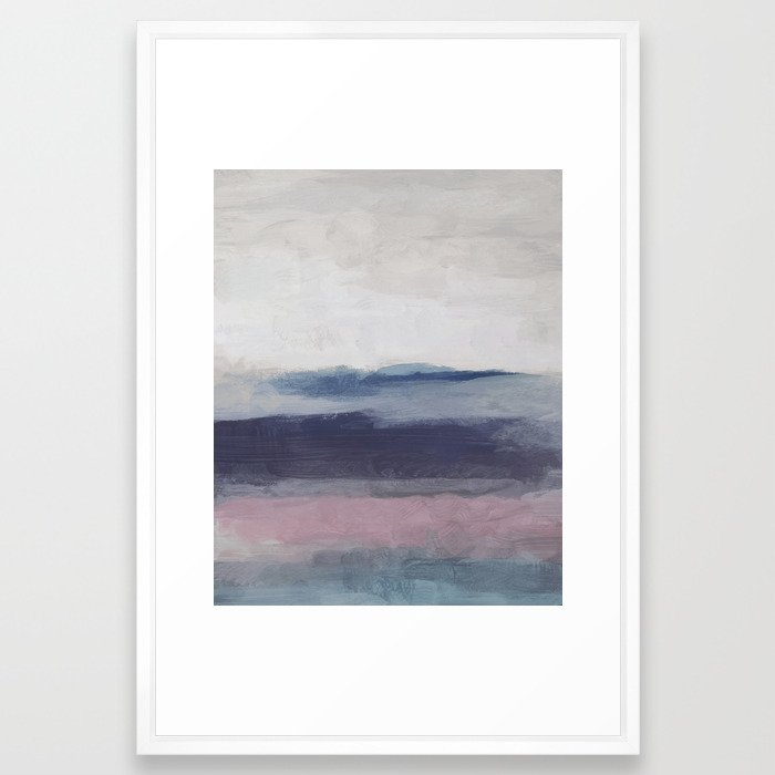 Plum Purple Navy Lavender Blue Abstract Painting Wall Art Prints, Ocean Waves Horizon, Modern Wall Framed Art Print - Image 0