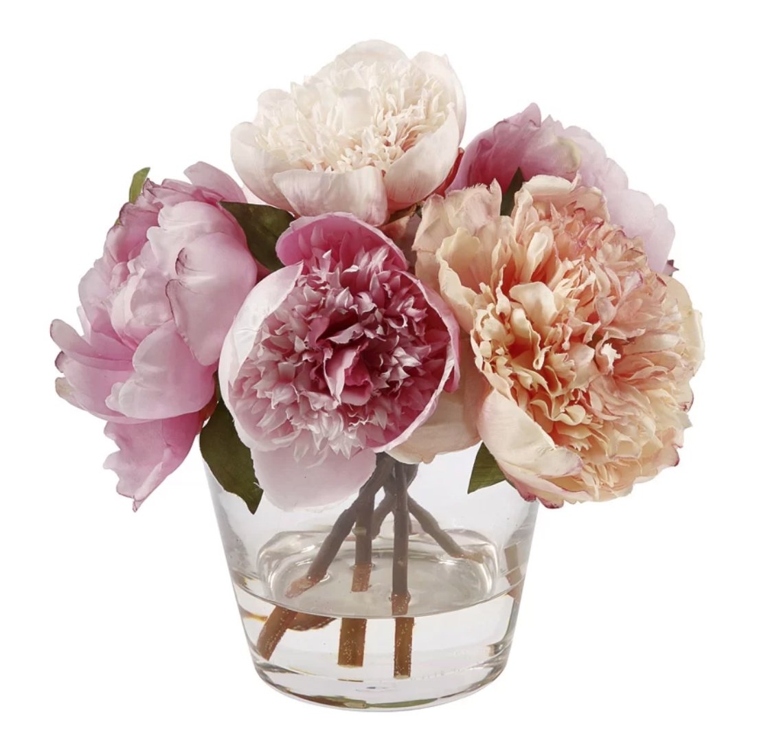 Peonies Floral Arrangement in Glass Vase - Image 0