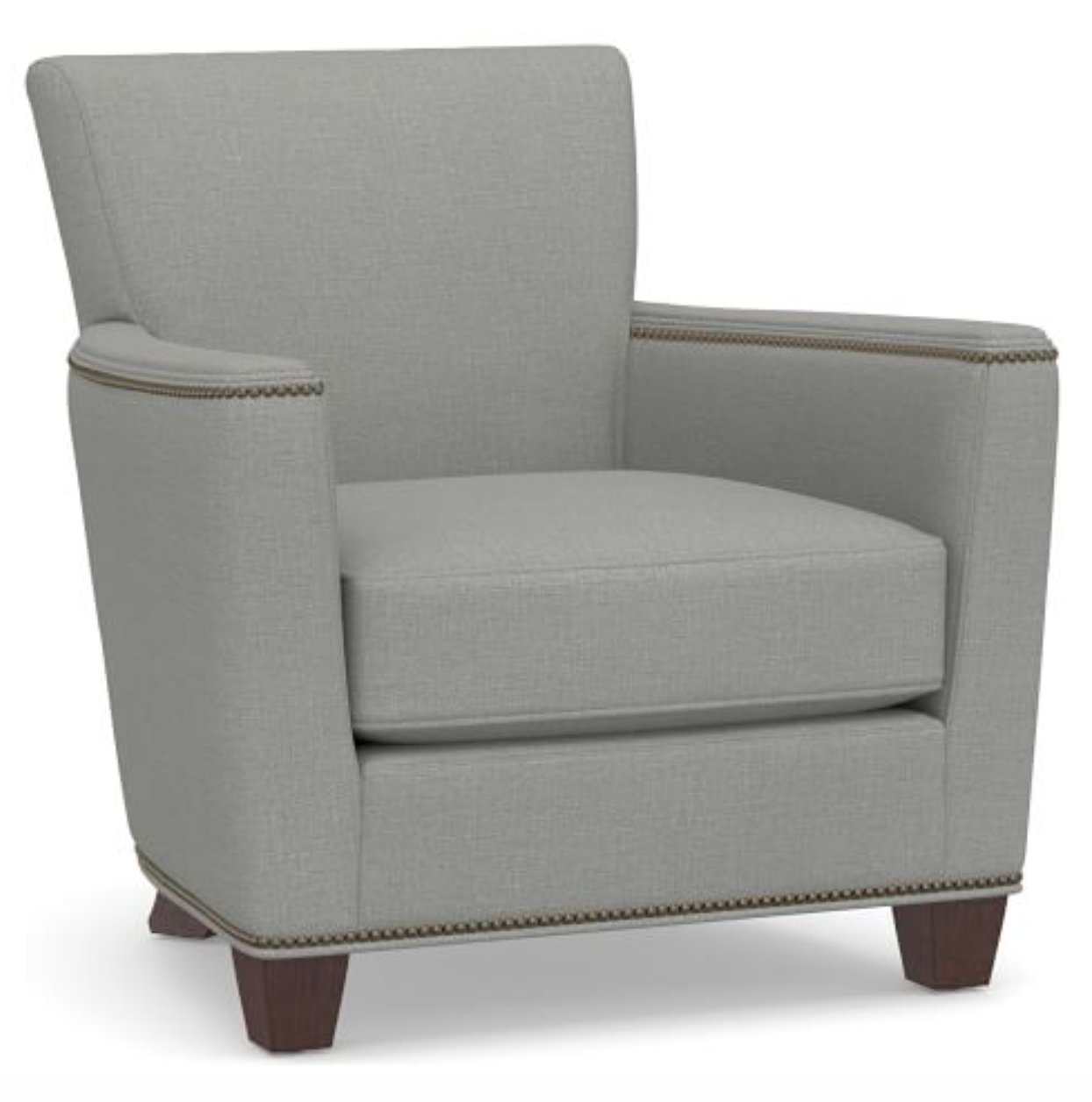 Irving Square Arm Upholstered Armchair with Nailheads, Polyester Wrapped Cushions, Sunbrella(R) Performance Slub Tweed Ash - Image 0