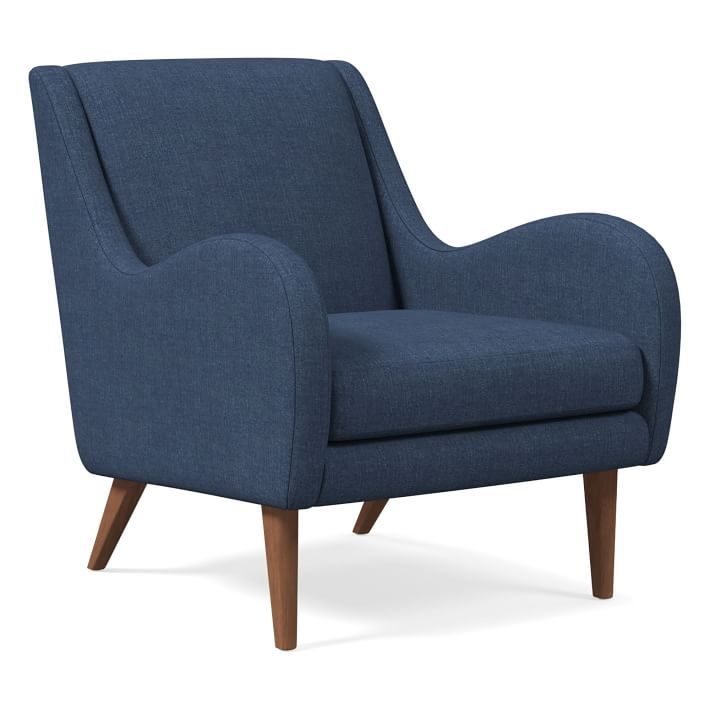 Sebastian Chair, Performance Yarn Dyed Linen Weave, French Blue, Pecan - Image 0