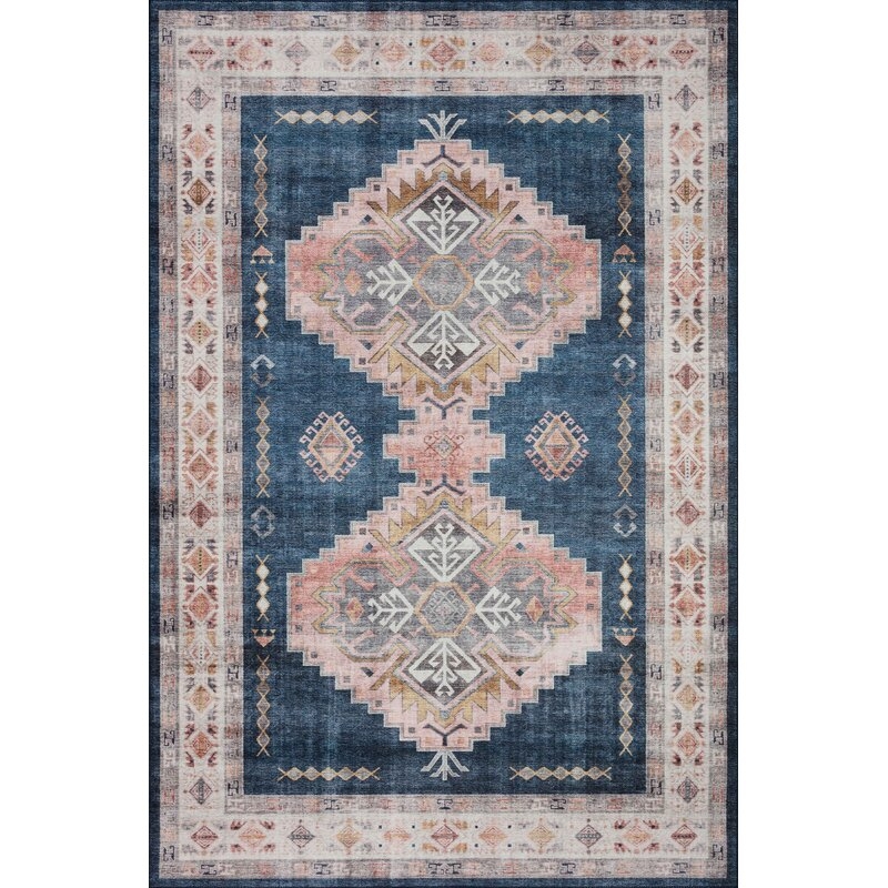 Simeon Southwestern Denim/Blush Area Rug - Image 0