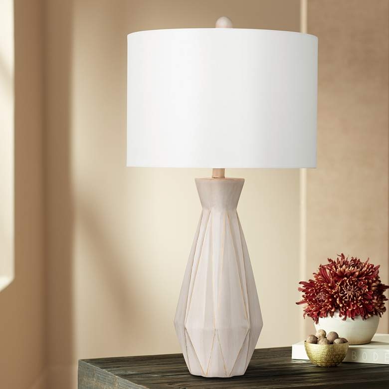 Branka Cement with Gold Lines Stone LED Table Lamp - Image 1