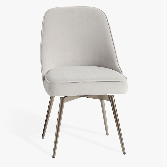 west elm x pbt Mid-Century Desk Swivel Chair, Performance Velvet Gray + Metal Base - Image 0