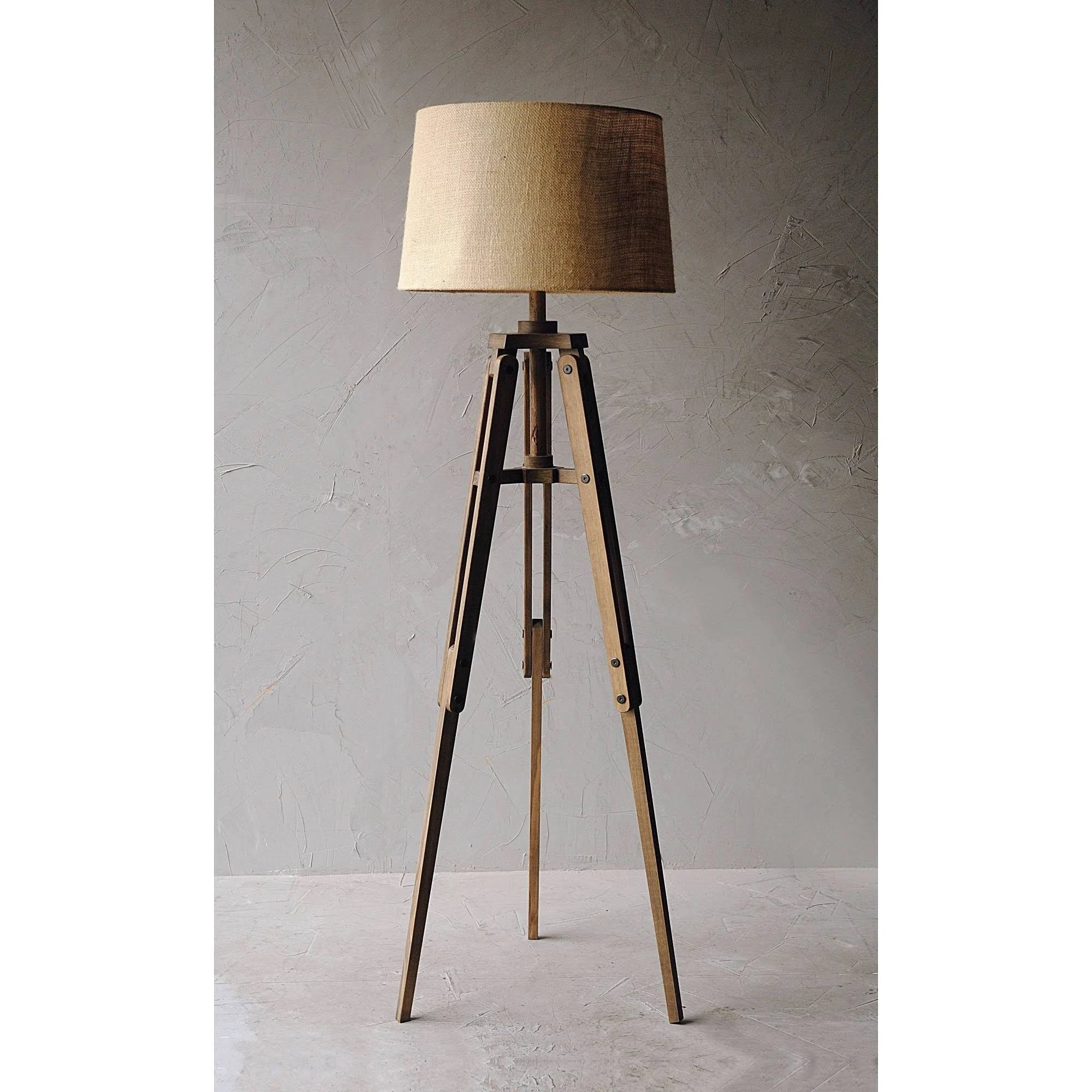 Mariner Tripod Style Wood Floor Lamp with Burlap Drum Shade - Image 1