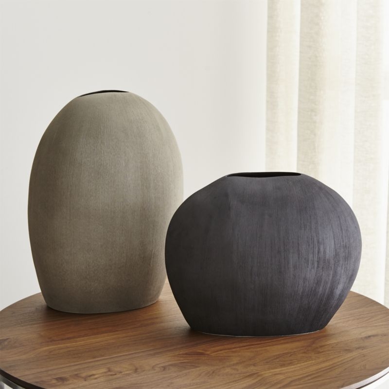Alura Short Dark Grey Oval Ceramic Vase - Image 1