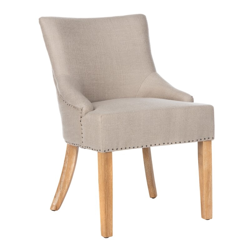 Lotus Tufted Linen Upholstered Side Chair (Set of 2) - Gray/ Pickled Oak Legs - Image 1