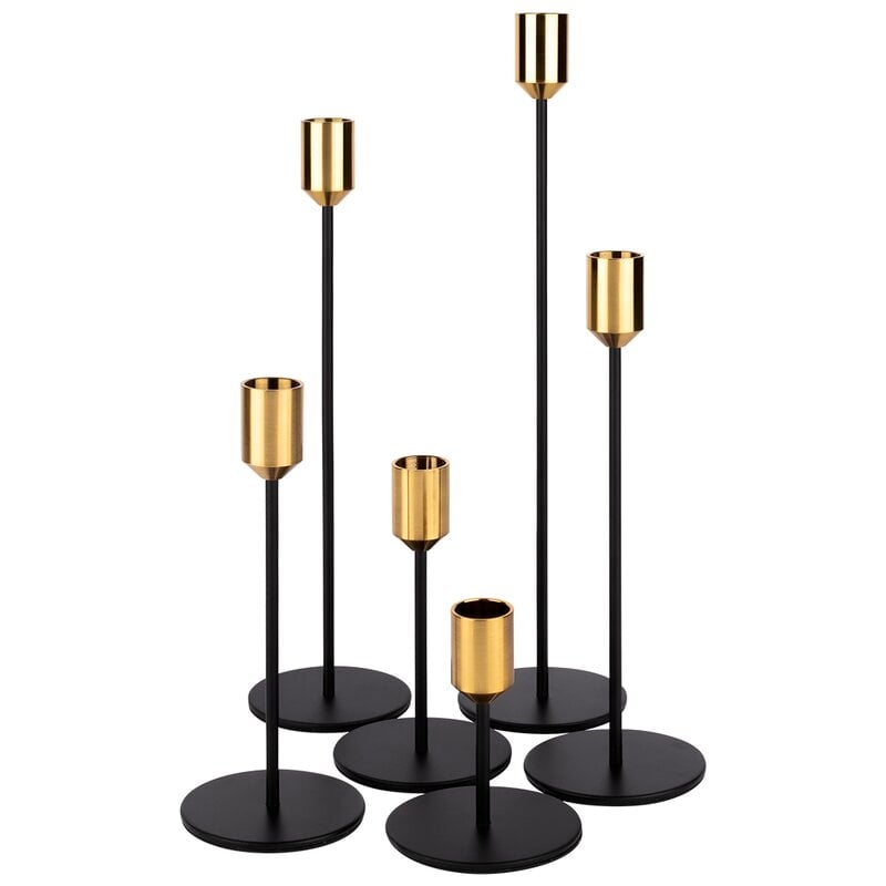 Black Candlestick Taper Candle Holders, Tall Table Wedding Centerpiece, Modern Minimalist Decor, Set Of 6 - Image 0