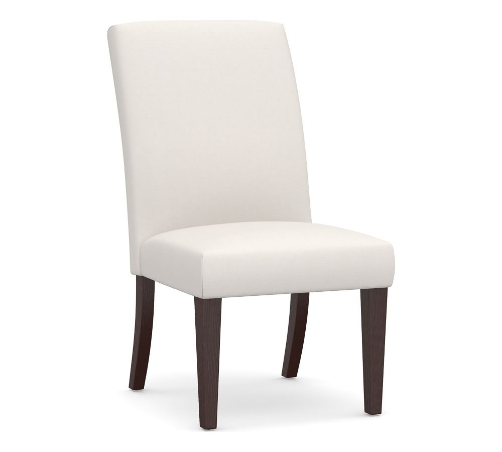 PB Comfort Square Upholstered Dining Chair, Performance Everydaylinen(TM) Ivory, Espresso - Image 0