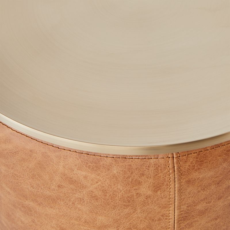 Stitch Leather Round Storage Side Table - Image 5