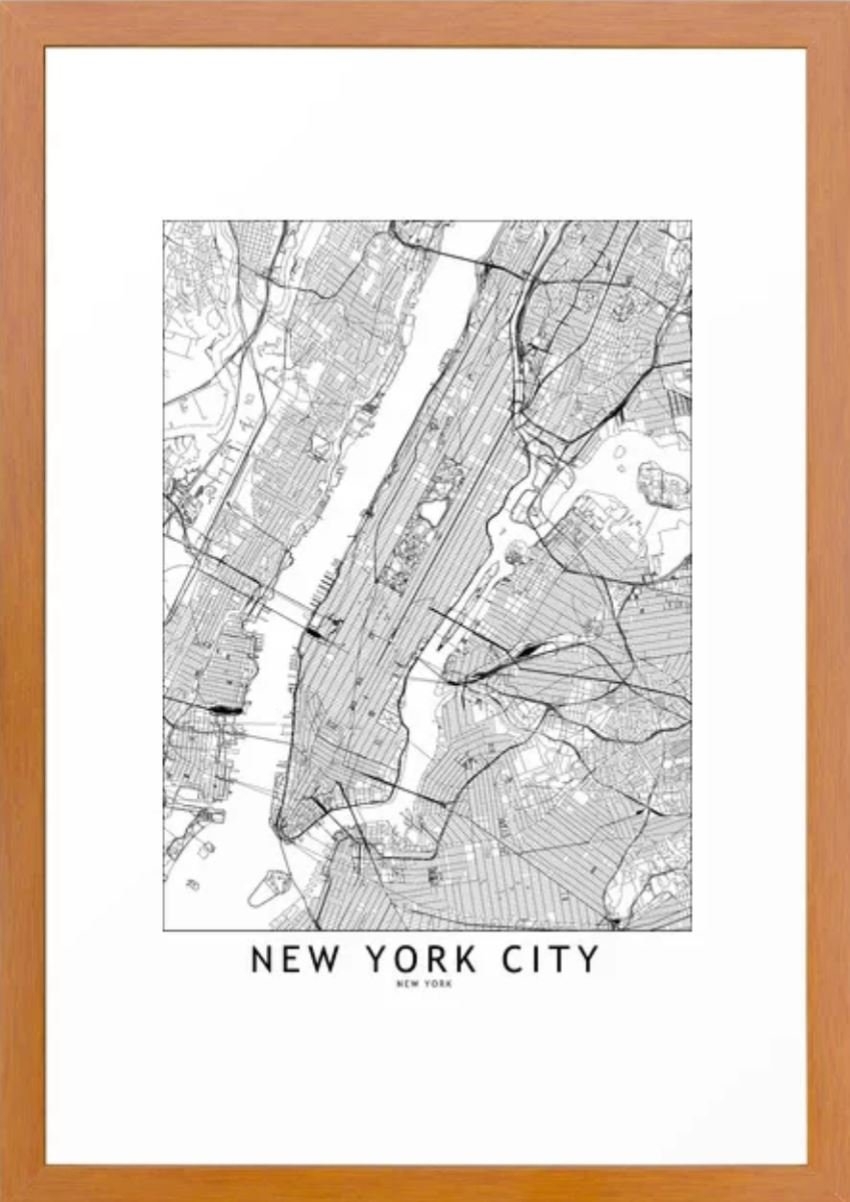New York City White Map Framed Art Print - Image 0