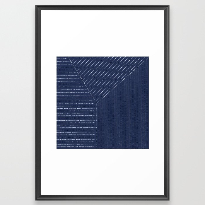 Lines / Navy Framed Art Print - Image 0