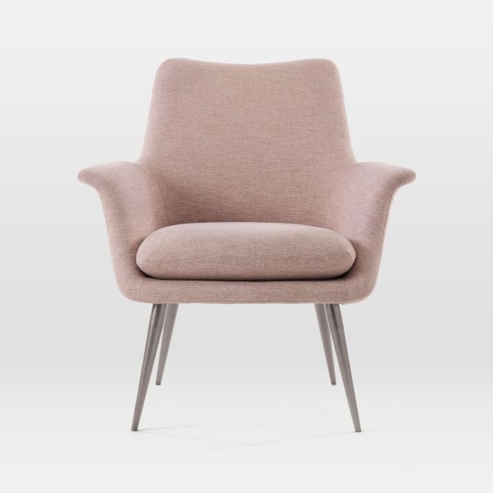 Finley Lounge Chair, Distressed Velvet, Light Pink - Image 0