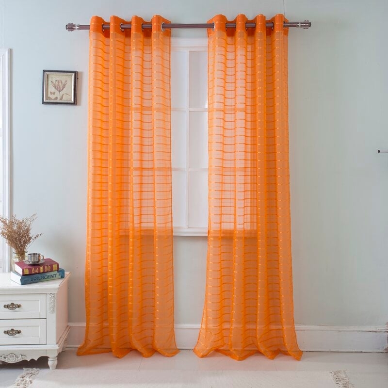 Jardine Plaid Sheer Grommets Single Curtain Panel - Image 0
