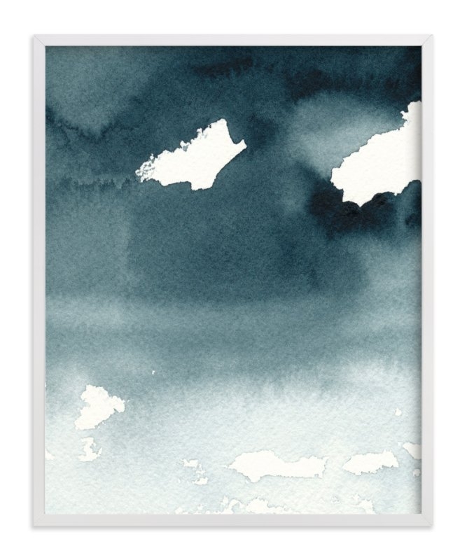 mist rises over the water framed art print - 16" x 20" - white wood frame - Image 0