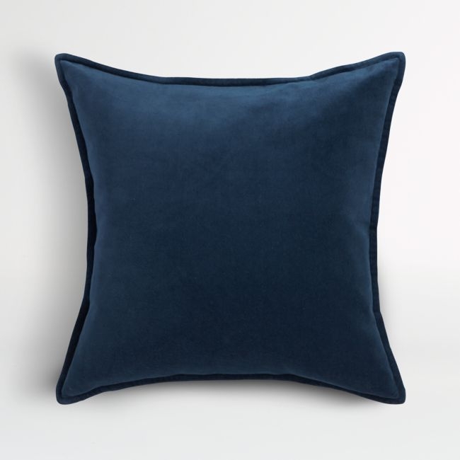 Indigo Blue 20" Washed Cotton Velvet Pillow with Down-Alternative Insert. - Image 0