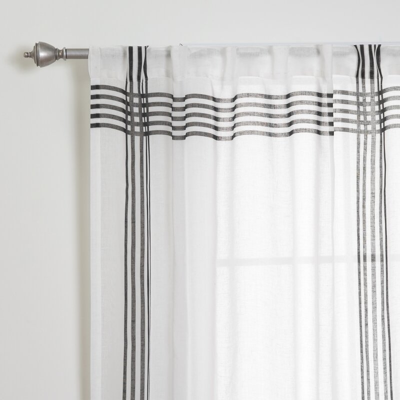 Eligah Cross Striped Semi-Sheer Tab Top Curtain Panels - set of 2 - Image 3