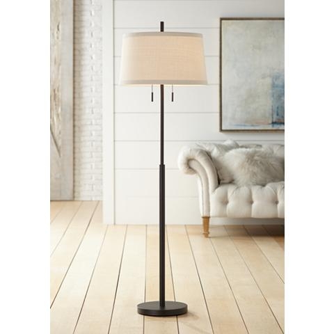 Nayla Bronze Double Pull Chain Floor Lamp Off-White Shade - Image 2