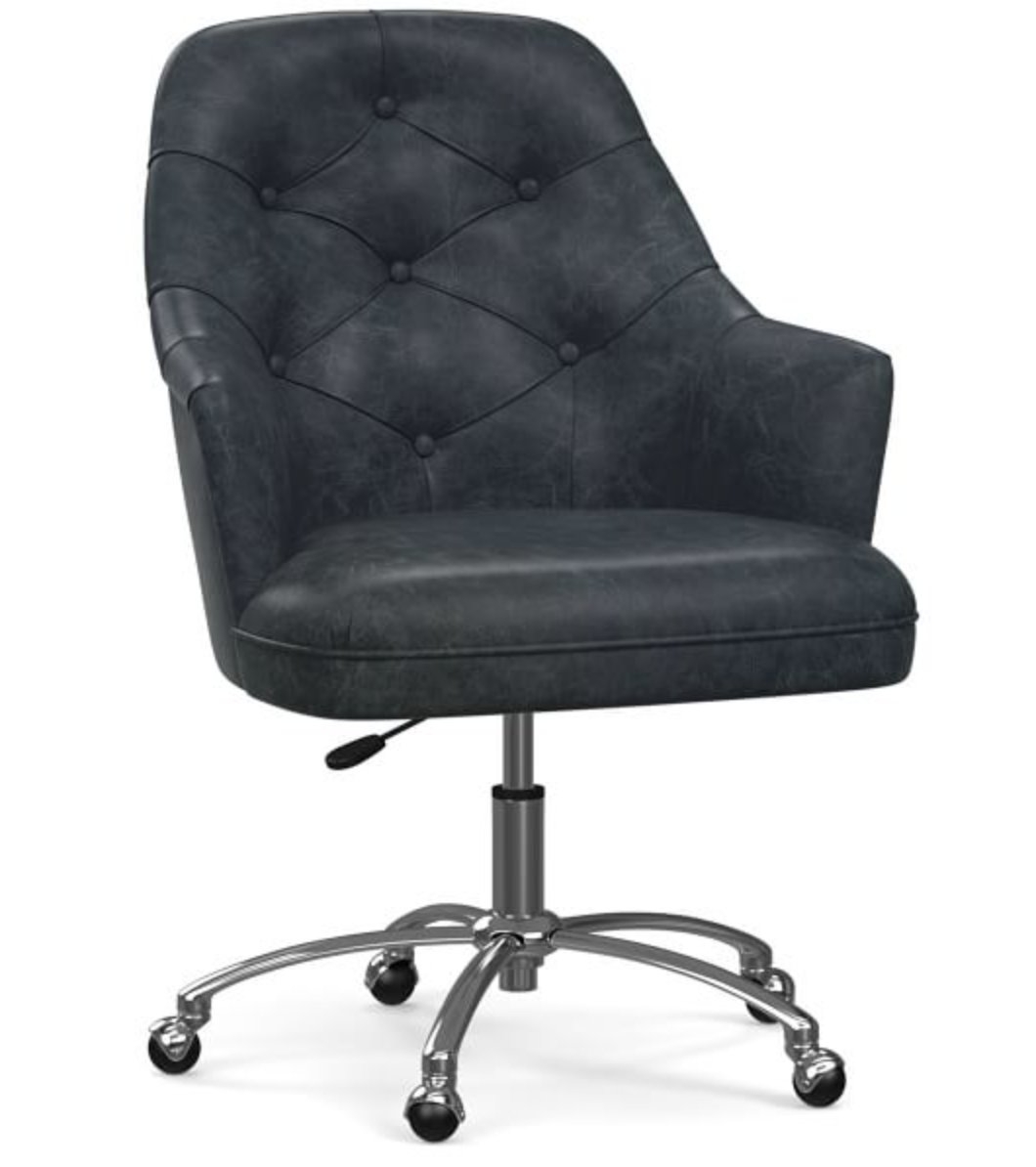 Everett Leather Swivel Desk Chair, Brushed Nickel Base, Statesville Indigo Blue - Image 0
