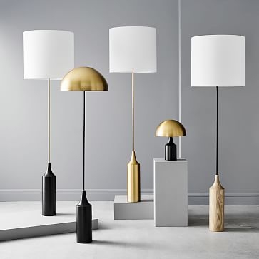 Hudson Floor Lamp, White Linen, Cool Walnut, Brass - Image 4