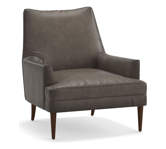 Reyes Leather Armchair, Polyester Wrapped Cushions, Burnished Wolf Gray - Image 0