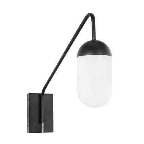 Lower Hounsley 1-Light Armed Sconce- black, frosted white - Image 0