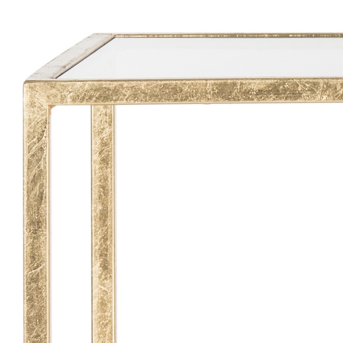 Berdine Glass Top Greek Key Side Table - Antique Gold - Safavieh - Image 4