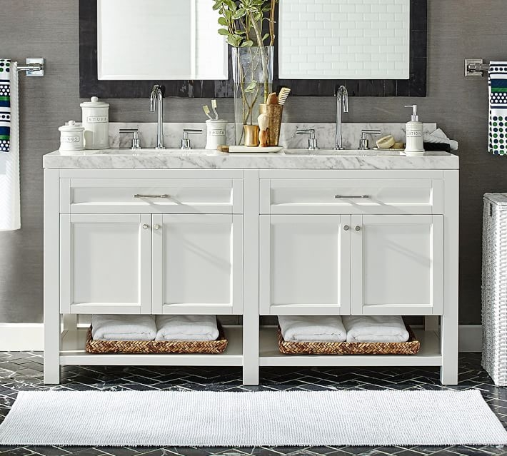 Piedmont Double Sink Vanity, White with Carerra Marble - Image 2