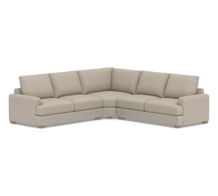 Canyon Square Arm Upholstered 3-Piece L-Shaped Sectional, Down Blend Wrapped Cushions, Performance Brushed Basketweave Sand - Image 0