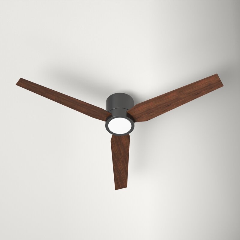 Goren 56" 3 - Blade LED Flush Mount Ceiling Fan with Remote Control and Light Kit Included - Image 0
