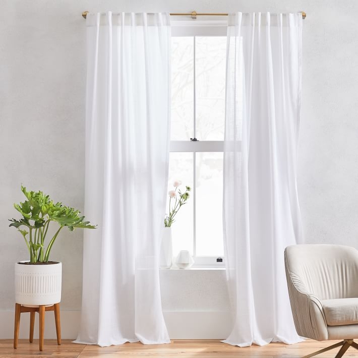 Sheer Crosshatch Curtain, Set of 2, White, 48"x96" - Image 0