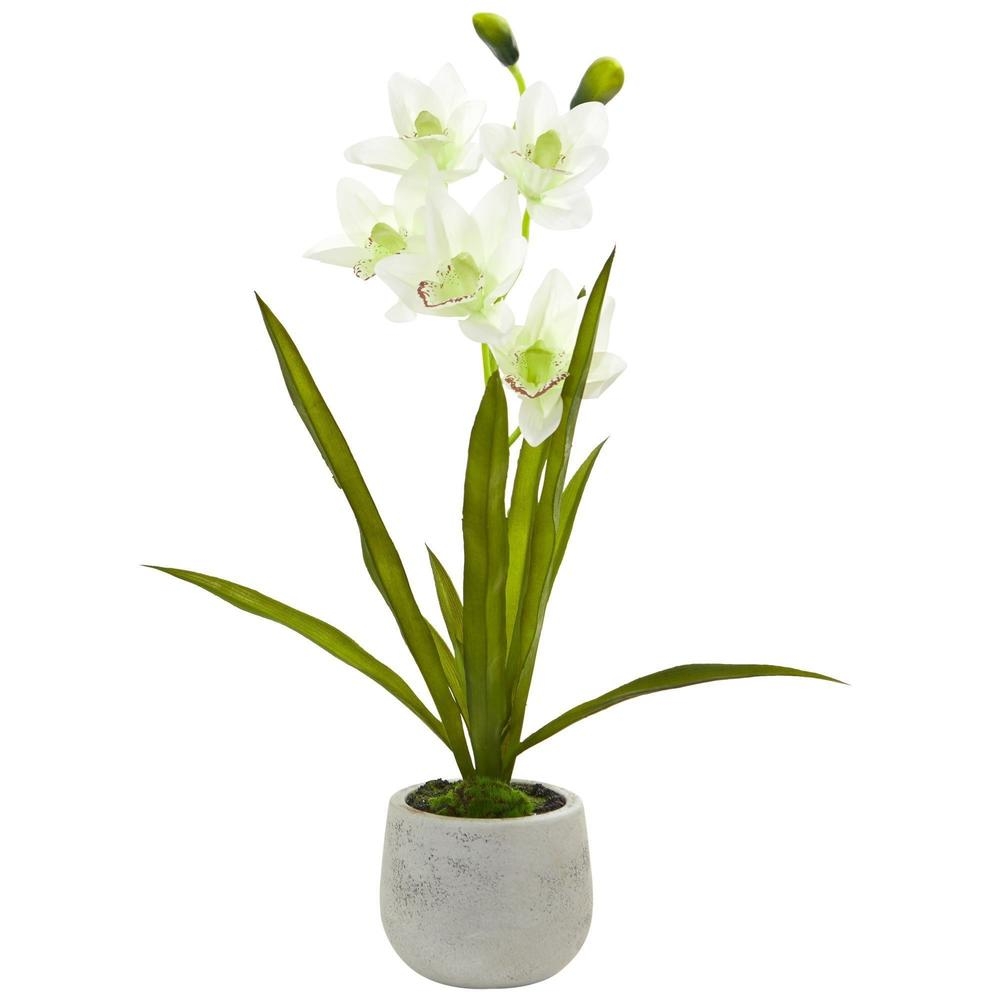 Faux Cymbidium Orchid Arrangement in Vase - Image 0