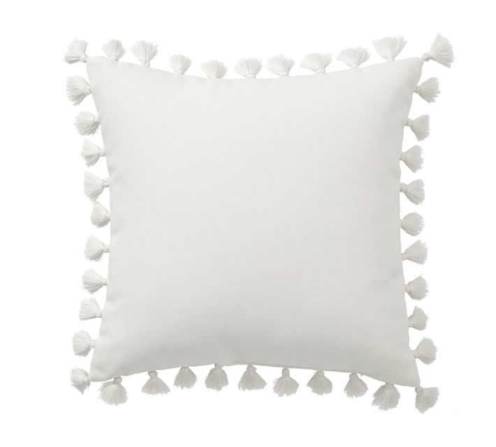 Tassle Trim Indoor Outdoor Pillow, 18 x 18", Natural - Image 0
