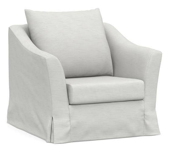 SoMa Brady Slope Arm Slipcovered Armchair, Polyester Wrapped Cushions, Performance Slub Cotton White - Image 0