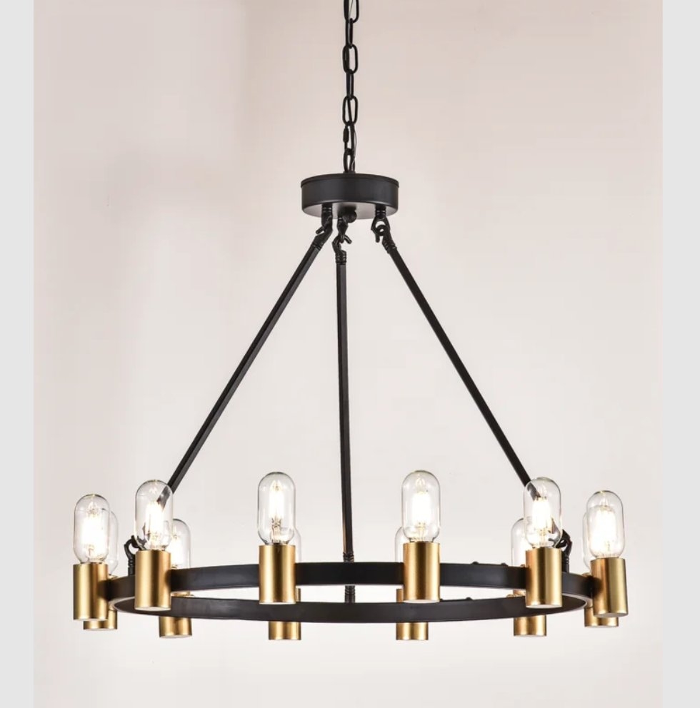 Gusman 12 - Light Unique Wagon Wheel Chandelier With Wrought Iron Accents - Image 0