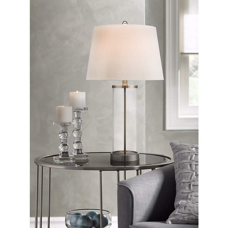 Glass and Steel Cylinder Fillable Table Lamp - Image 2