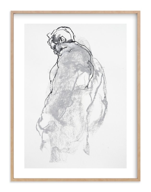 drawing 357 - figure from the side-30x40 - natural raw wood frame, white border - Image 0
