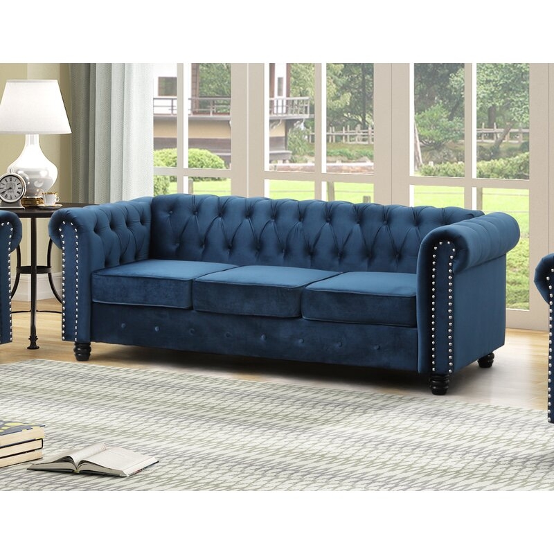 YS001 82'' Wide Velvet Rolled Arm Chesterfield Sofa - Image 1