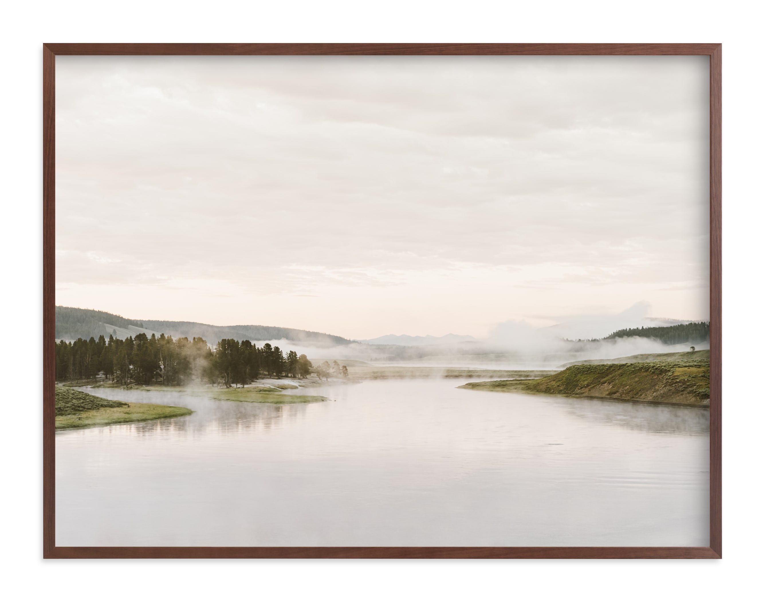 Misty lake - Framed canvas - 40x30 - autumn green - Image 0