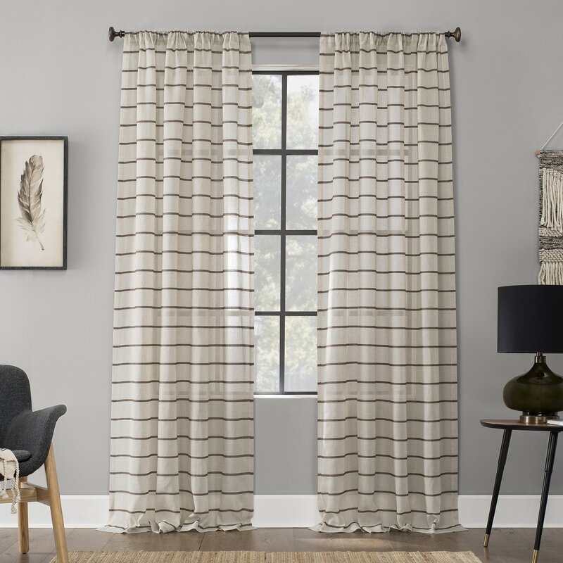Twill Anti-Dust Striped Semi-Sheer Rod Pocket Single Curtain Panel - Image 0
