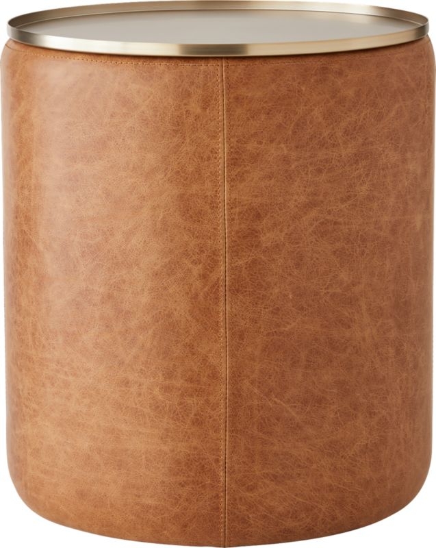 Stitch Leather Round Storage Side Table - Image 4